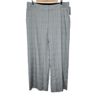 Tahari ASL Wide Leg Pants Gray Blue Plaid Womens 18 Trouser Dress Career